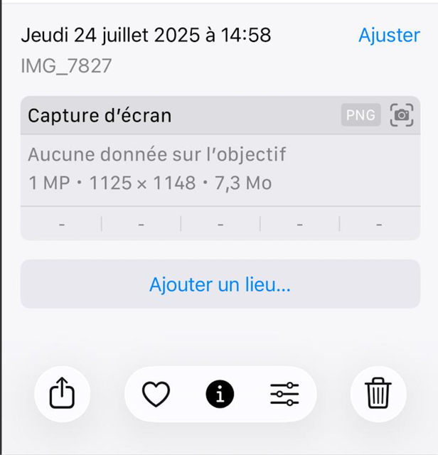 Informations de la capture d'écran : jeudi 24 juillet 2025 à 14:58 (IMG_7827)