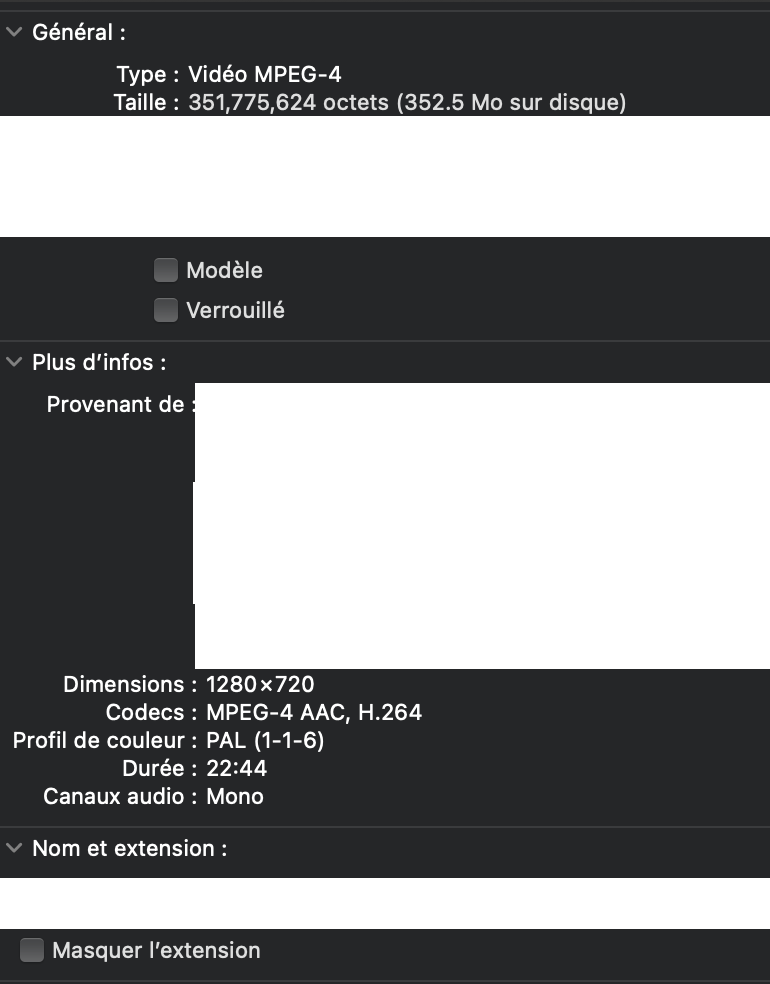 Informations de la vidéo : durée 22:44, 1280x720 — « Troisième vidéo », vidéo privée