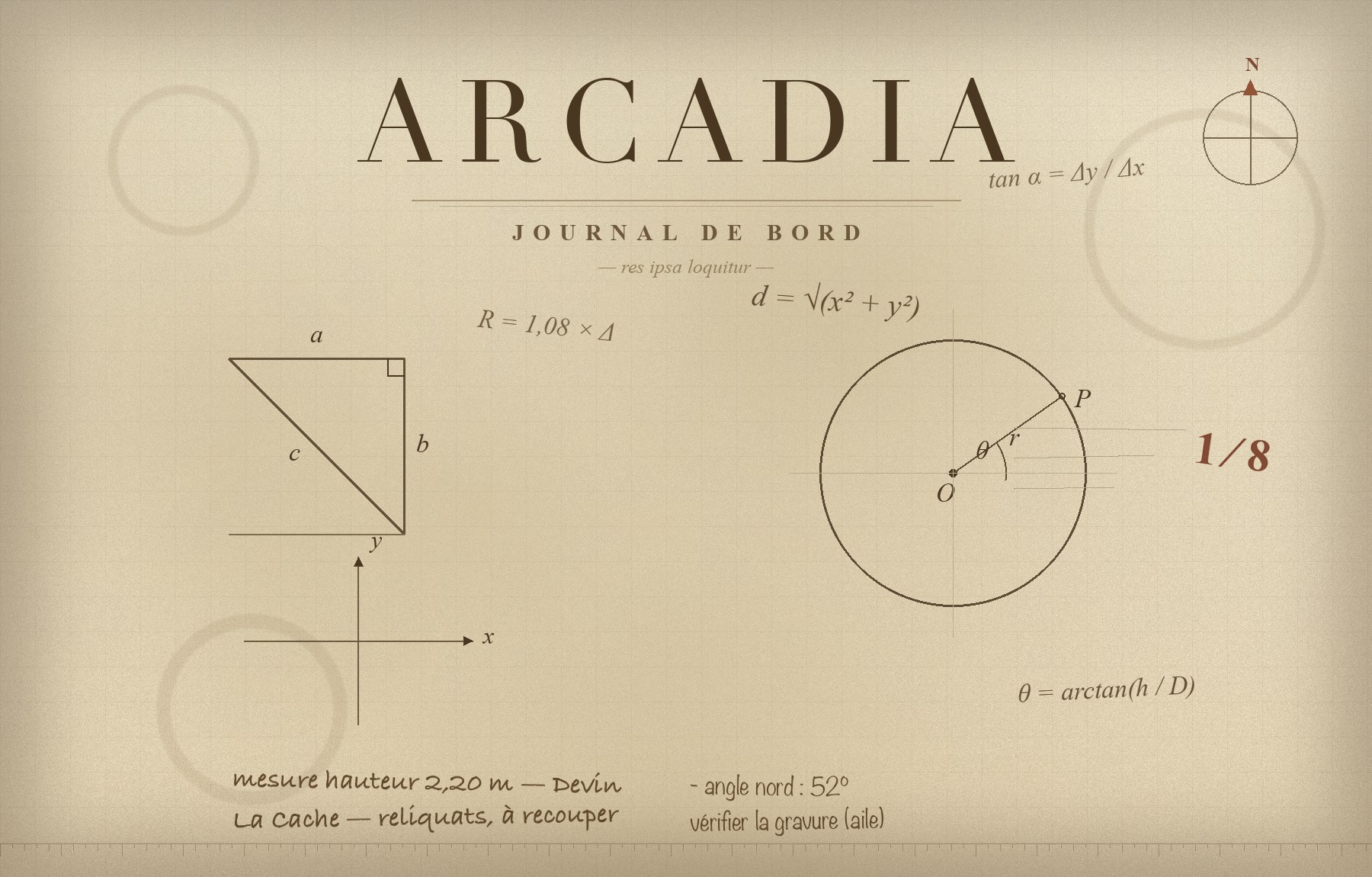 Journal de bord d'ARCADIA — relevés, formules et notes de terrain